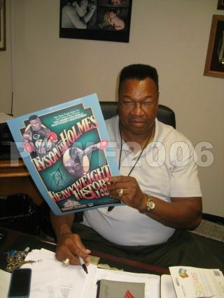 IRON MIKE TYSON & LARRY HOLMES HAND SIGNED Framed 18X12 POSTER with 2