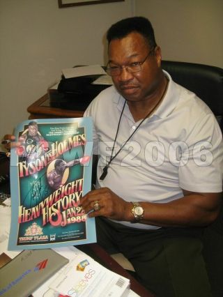 IRON MIKE TYSON & LARRY HOLMES HAND SIGNED Framed 18X12 POSTER with 3