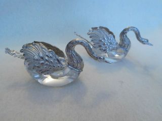 Vintage Sterling Silver And Crystal Swan Salts Salters And Spoons