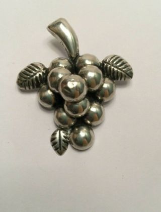Vintage Mexico Sterling Silver Grape Bunch Cluster 3d Textured Brooch - 925