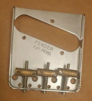Fender Telecaster Pat Pend Vintage 3 Saddle Guitar Bridge Usa American Tele 52