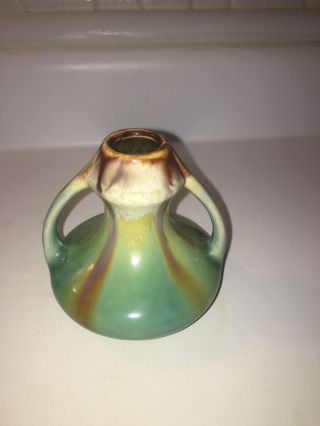 Vintage Mini Double Handle Art Deco Thulin Belgium Drip Glaze Pottery Vase