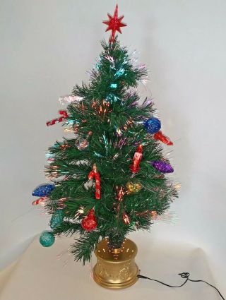 Vintage Christmas Tree Fiber Optic Lit Color Change 32 " Ornaments Table Top