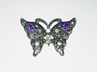 Womens Vintage Butterfly Pin With Purple Rhinestones Fashion Jewelry