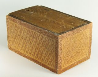 Antique 19th C American Pine Wood Sliding Top Candle Box Grain Painted Primitive