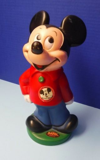 Vintage 1970s Mickey Mouse Club 11 " Coin Bank W/ Stopper By Play Pal Plastics