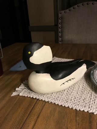 Vintage Wood Carved Hand Painted Duck Decoy Bufflehead Signed Art Crist 1985