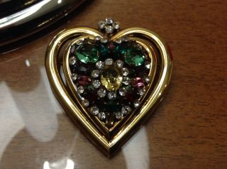 Vintage Coro Craft Sterling Silver Heart Shape Rhinestone Brooch