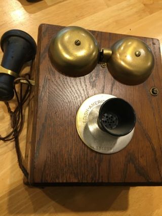 Antique 1901 Kellogg Oak Wood Case Wall Phone Crank & Bell Chicago Complete