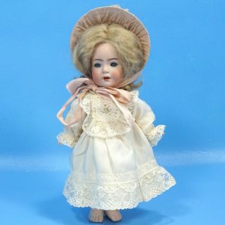 Antique German Bisque? Porcelain? Doll Pate Sleep Eyes Dress Hat Star Hallmark