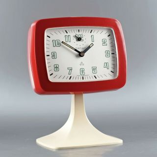 Retro Vintage German Peter 1970s Pop Art Space Age Pedestal Plastic Alarm Clock