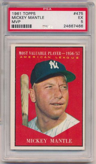 1961 Topps Mickey Mantle Mvp 475 Psa Ex 5 Yankees Hof C5170
