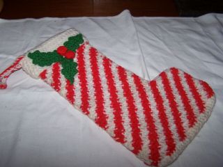 Vintage Hand Made Crocheted Christmas Stocking