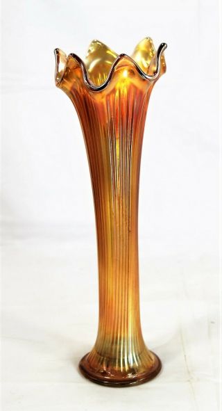 Vintage Fenton Gold Iridescent Carnival Glass Vase 10 1/2 " Tall