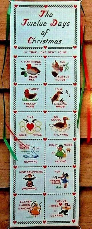 Vintage 12 Days Of Christmas Ornaments Bell Pull Counted Cross Stitch Book 1988