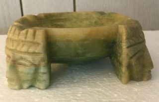 Vintage Aztec Footed Green Marble Stone Ash Tray