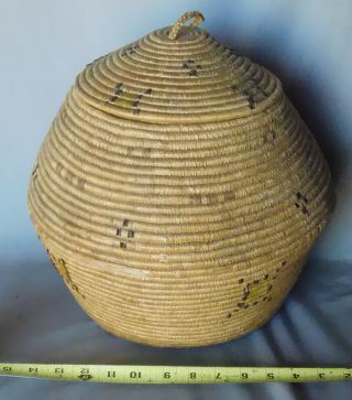 Antique Native American Yupik Eskimo Alaskan Beach Grass Coiled Beehive Basket