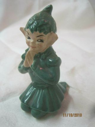 Vintage Ceramic Christmas Green Elf Figurine Kneeling 17