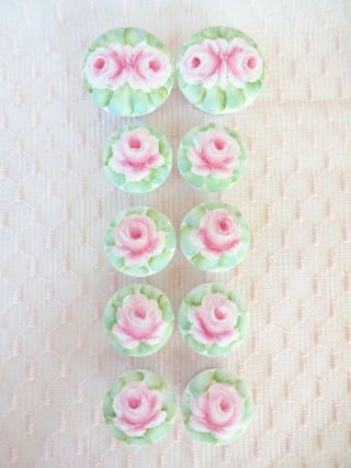 Bydas 10 Lovely Pink Rose Pull Knobs Hp Hand Painted Chic Shabby Vintage Cottage