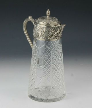 Victorian Ornate Style Silver Plated Bacchus Grape Vine Cut Glass Claret Jug Lma