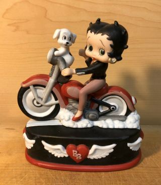 Vintage King Features Betty Boop Music Box Pink Red Motorcycle Figure Hearts Dog