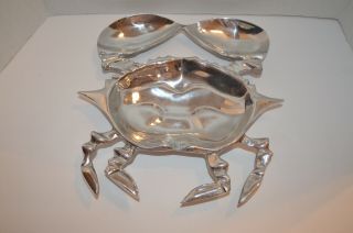 Vintage Pewter Crab Shaped Seafood Cocktail Serving Dish Platter