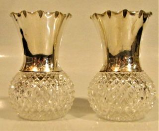 Solid Silver And Crystal Glass Vases Birmingham 1899 By John Grinsell & Sons