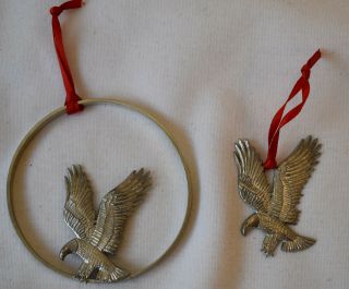 2 Handmade Vintage Christmas Ornaments Harley Eagles Signed Reed 1996