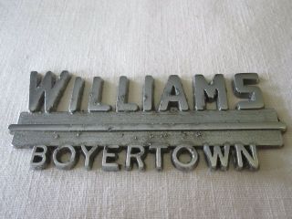 Vintage Williams Car Dealer Chrome Emblem Boyertown Pa.  Nameplate Trunk Badge Vg
