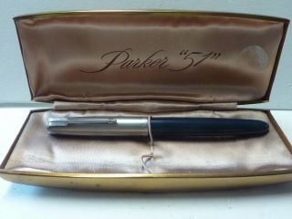 Vintage 1947 Parker 51 Fountain Pen Marked T7 Navy Blue Barrel W/ 265 Box