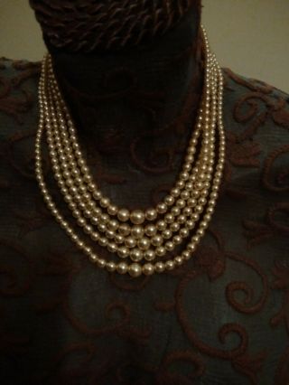 Vintage Jewellery 5 String Faux Pearl Necklace C1950s 60s