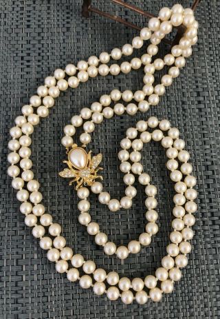 Vintage Signed Joan Rivers Double Strand Pearl Bee Necklace