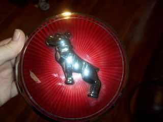 Vintage Mack Truck Red Reflector Chrome Bulldog Dog Round Emblem Plastic 3 - D
