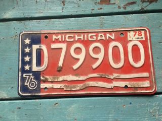 Vintage 1976 Michigan Bi - Centennial License Plate Red White & Blue