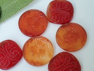 Vintage Glass Cabochons Cabs Roses Scrolling Rootbeer Red Unique Jewelry Making