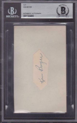 Ken Boyer (d.  1982) Signed Cut 3x5 Index Card Autographed Bas 1964 Cardinals