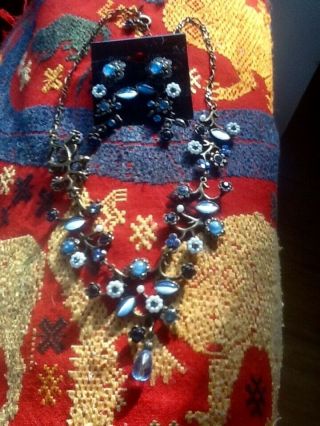 Vintage Glass And Bead Flowers Set & Glass Necklace & Earrings Set