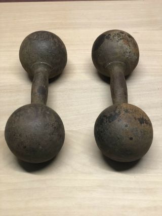 Pair 25 Lb Antique Dumbbells Cannon Ball Style Cast Iron (e2)