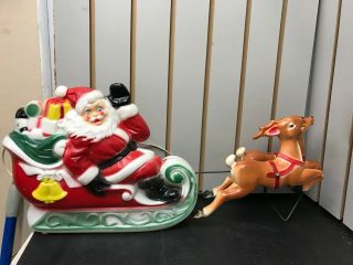 Vintage Santa Sleigh Reindeer Blow Mold Empire Christmas Light 1970 Indoor Use