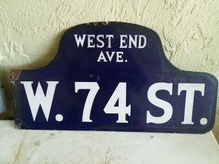 Antique York City West End Ave.  Humpback Porcelain Street Sign