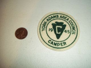 Vintage Bsa Boy Scouts York Adams Area Council Camper 1945 Patch