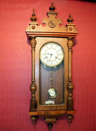 Old Wall Clock Chime Clock Regulator In Oak Wood Fhs Franz Hermle & Sohn