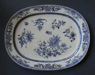 Very Large Chinese Porcelain Blue & White Platter With Flowers - 18th Century