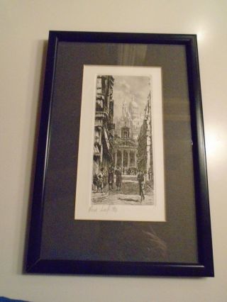 Vintage Aime Edmond Dallemagne " Rue Laffitte " Etching Print Matted And Framed