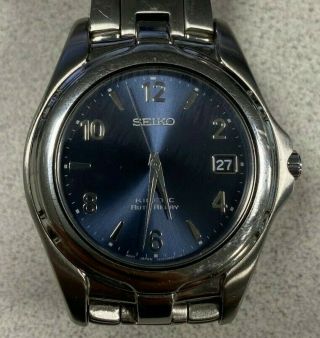 Seiko Stainless Steel Kinetic Auto Relay 5j22 - 0b69 Wrist Watch Blue Box