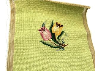 Vintage Floral Tulips Needlepoint Completed Canvas 12.  5 " X 13 " Green Background