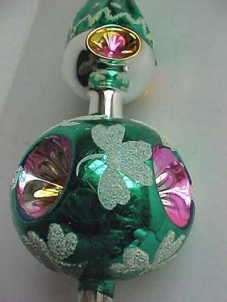 Vintage Kurt Adler Glass Christmas Tree Topper Indent 3 Leaf Clover Ornament