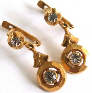 Vintage 1920s Art Deco Gilt Sparkling Ornate Drop Dangle Earrings