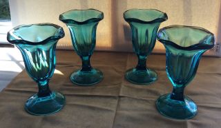 Vintag Depression Glass Aqua Blue Set Of 4