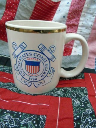 Uscg United States Coast Guard Coffee Cup Mug 1790 Vintage Beige W Gold Trim